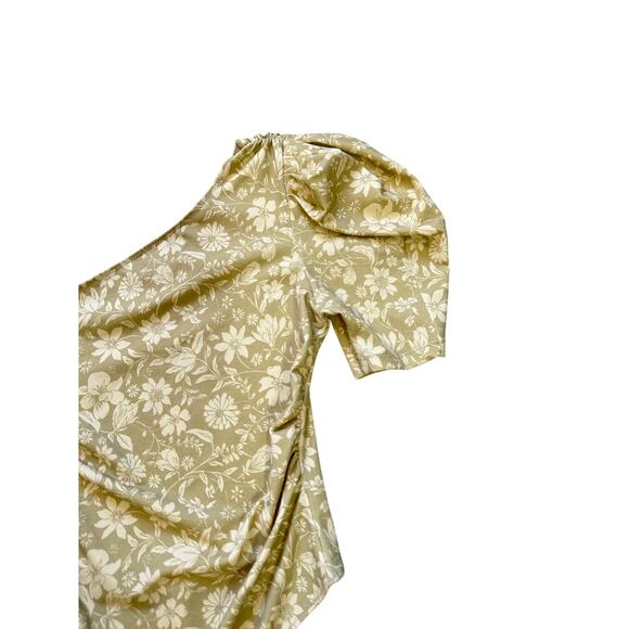 Free People Bohemian  One Shoulder Puff Sleeve Floral Bodysuit Beige Women’s S - Picture 3 of 6